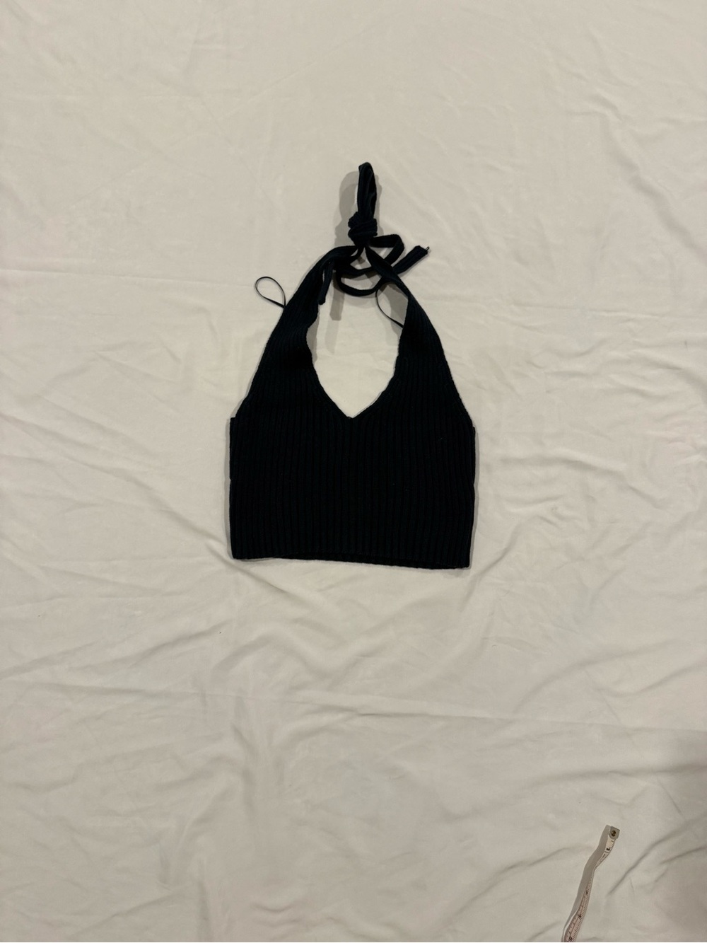 La Hearts Black Ribbed Halter Crop Top